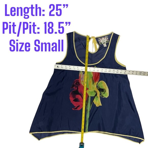 Chelsea & Violet Sheer Silk Navy Floral Asymmetric Hem Tank S - Picture 4 of 6